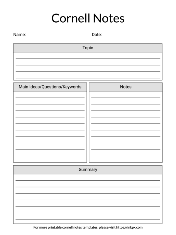 main idea table template