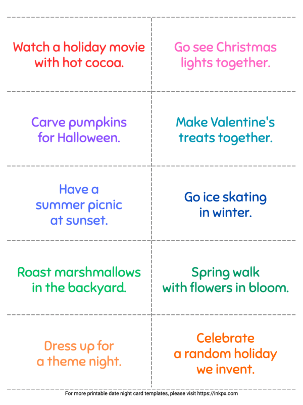 Free Printable Seasonal & Themed Date Night Card Template