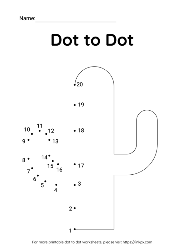 Free Printable Cactus Dot to Dot Worksheet 1-20