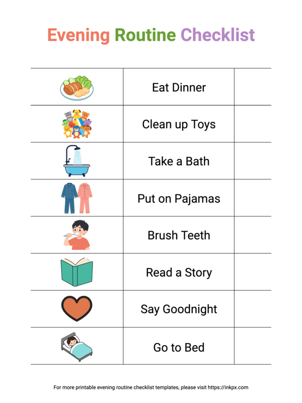 Free Printable Cute Weekly/Daily Evening Routine Checklist