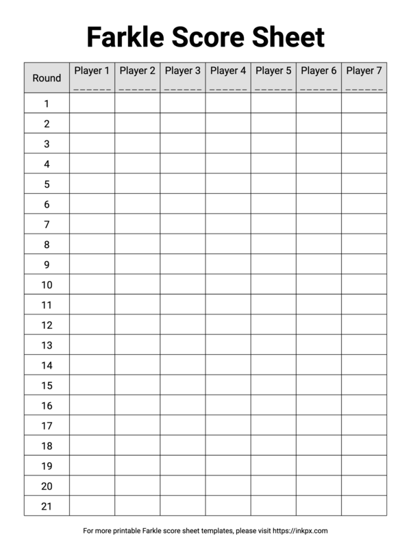 Free Printable Farkle Score Page