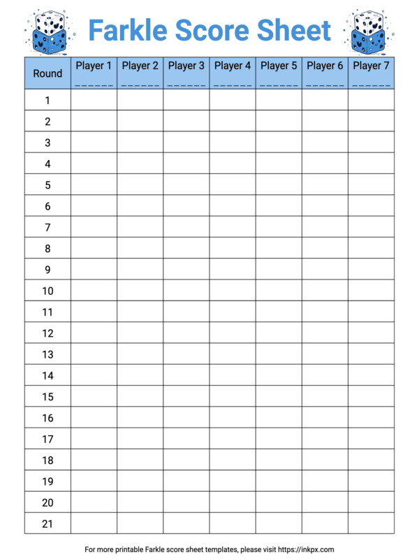 Free Printable Colorful Farkle Score Page