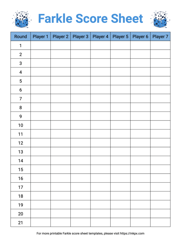 Free Printable Simple Colorful Farkle Score Sheet