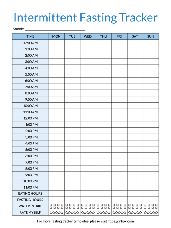 Printable Colored 12 Hour Clock Weekly Intermittent Fasting Tracker Template