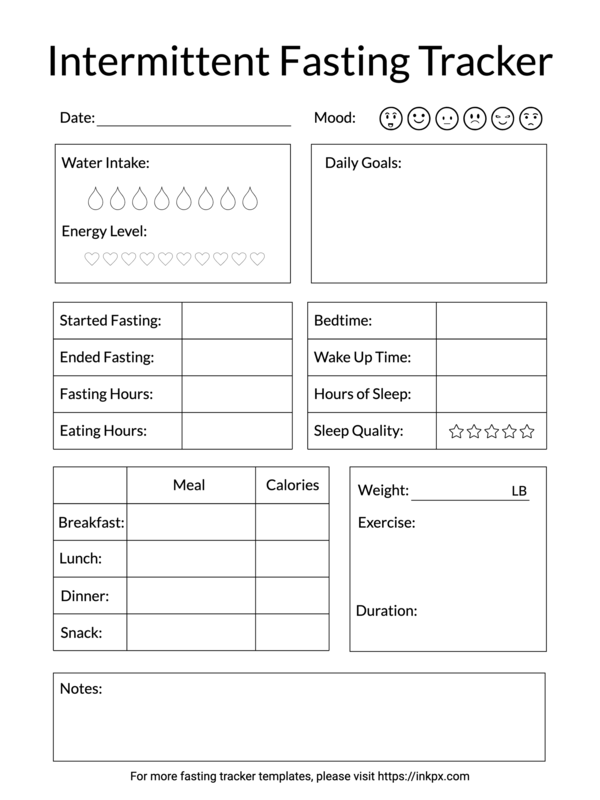 Printable Simple Daily Fasting Tracker Template