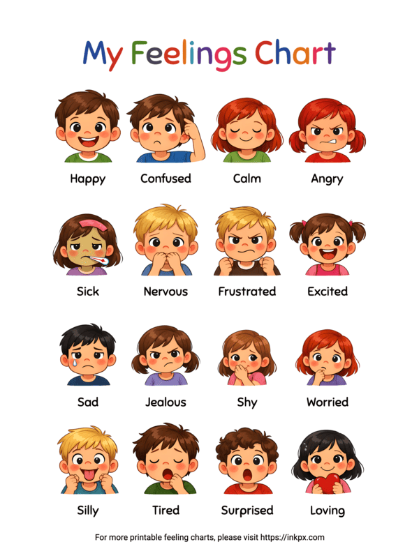 Free Printable Simple Feelings Chart for Kids