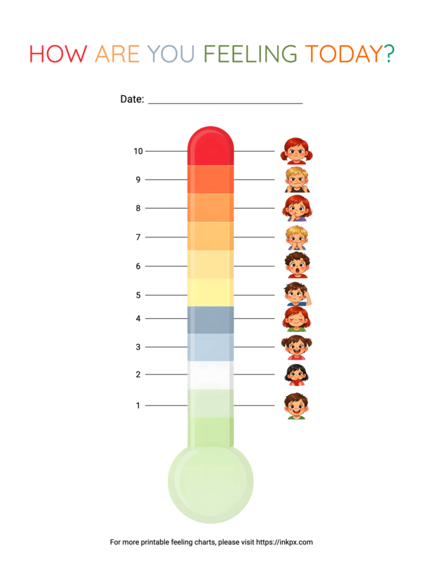 Free Printable Rainbow Thermometer Feeling Chart for Kids