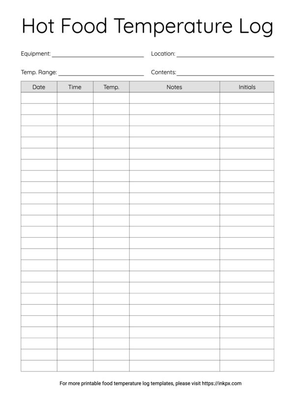 Free Printable Simple Hot Food Temperature Log Sheet