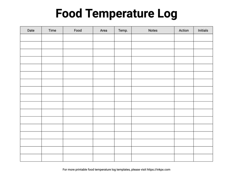 Free Printable Simple Food Temperature Log Template
