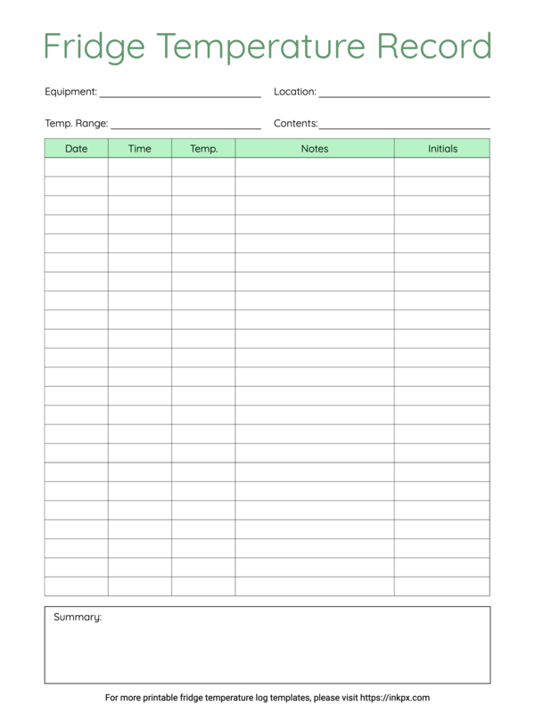 Free Printable Fridge Temperature Log Templates In PDF PNG And JPG Free Printable Fridge Temperature Log Templates In PDF PNG And JPG