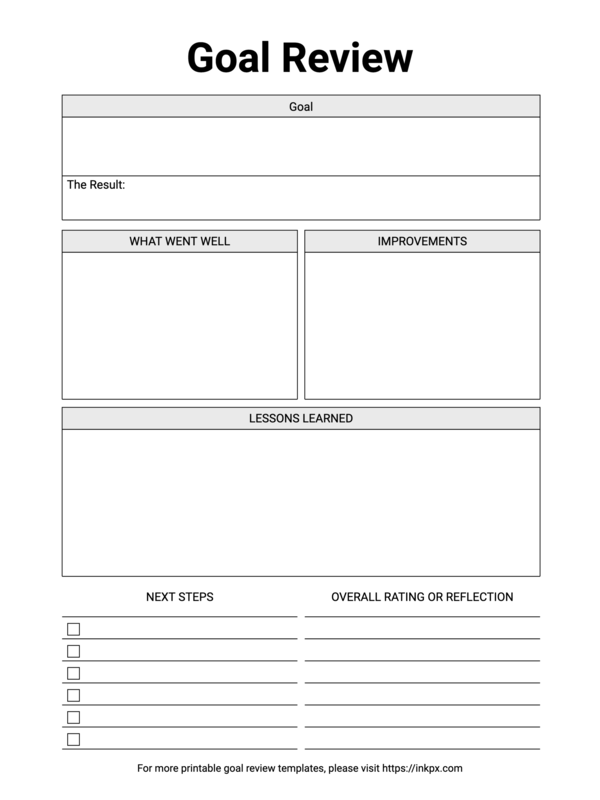 Free Printable Simple Goal Review Template