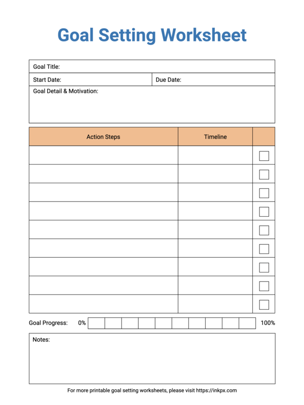 Free Printable Simple Colorful Goal Setting Worksheet · InkPx