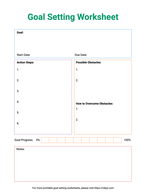 Free Printable Minimalist Colorful Goal Setting Worksheet