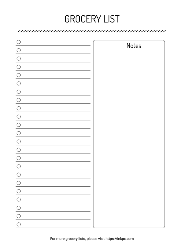 Free Printable Grocery List with Notes