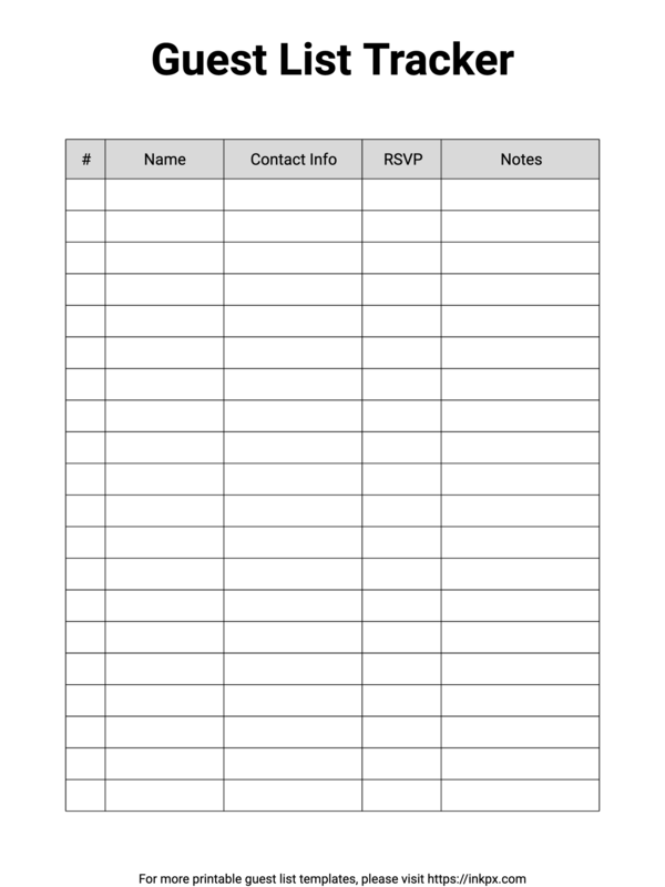 Free Printable Clean Guest List Tracker