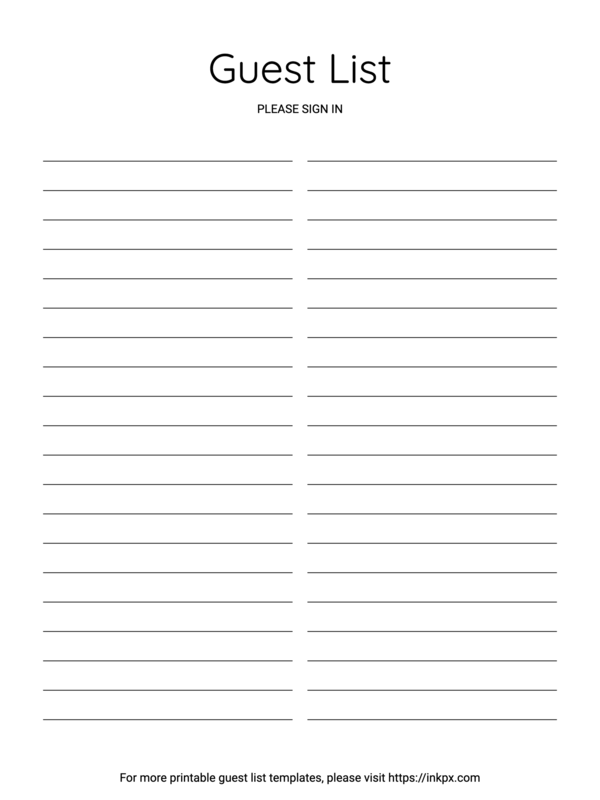 Free Printable Guest List Template For Party In PDF PNG And JPG 