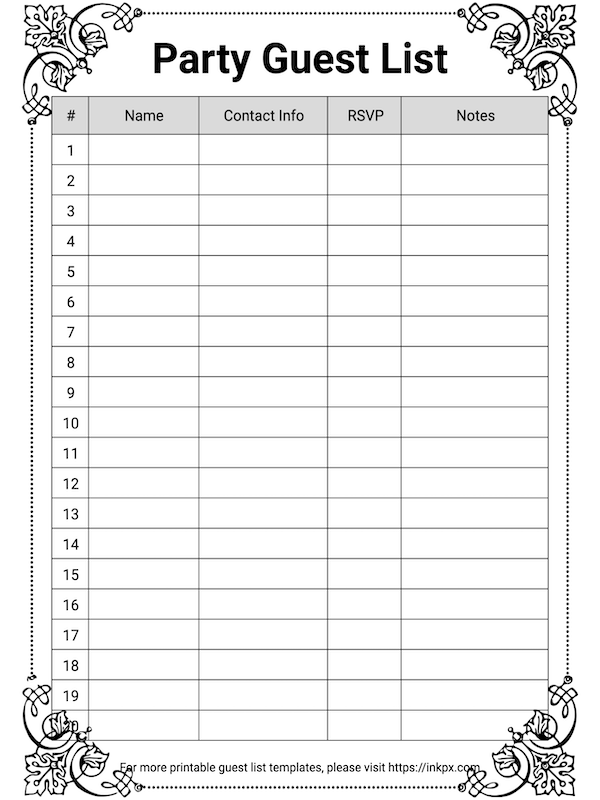 Free Printable Fancy Border Guest List Template InkPx