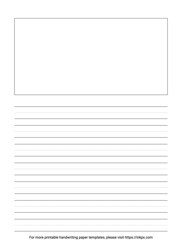 Free Printable Black and White Handwriting Paper with Picture Box Template