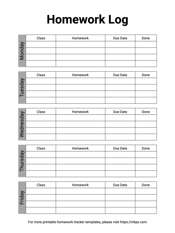 Free Printable Homework Log Template