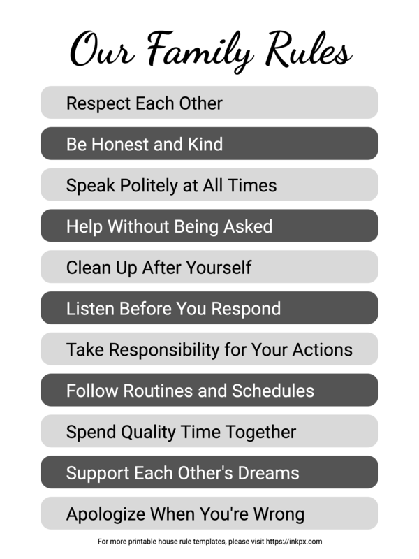 Free Printable Family House Rule Template