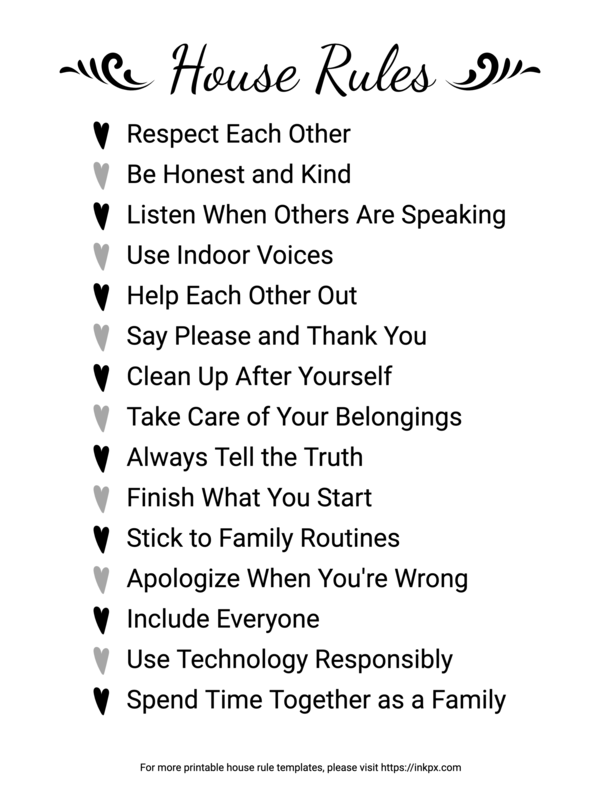 Free Printable Simple Family House Rule Template