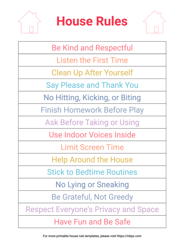 Free Printable Colorful Minimalism House Rule for Kids Template