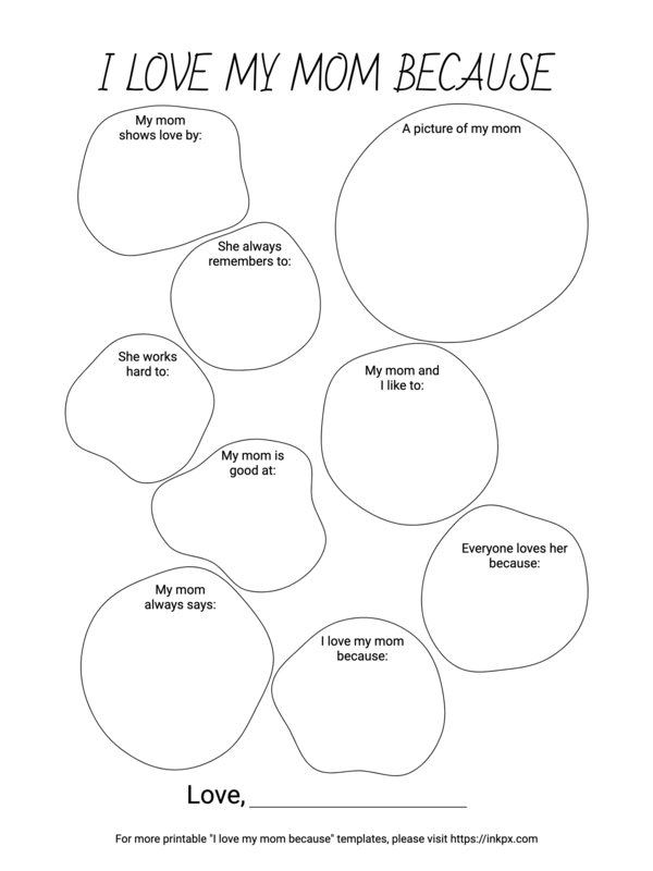 Free Printable Simple Circle Style I Love My Mom Because Template
