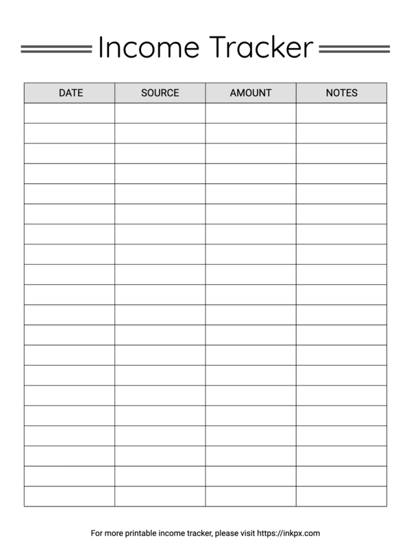 Printable Simple Table Style Income Tracker