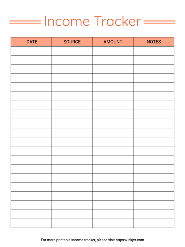 Printable Colorful Table Style Income Tracker