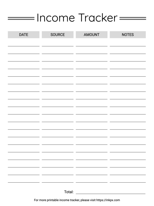 Free Printable Simple Line Style Income Tracker · InkPx