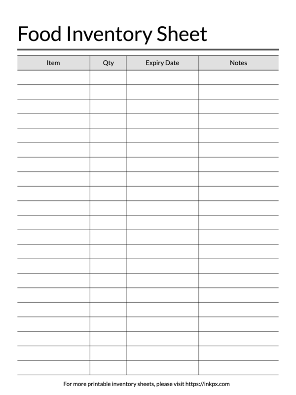 Printable Simple Table Style Food Inventory Sheet · InkPx