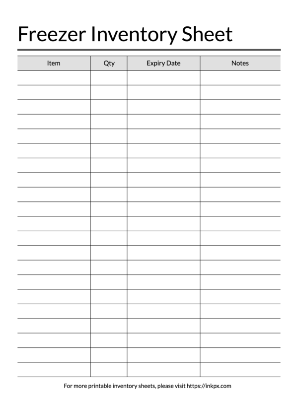 Printable Simple Table Style Freezer Inventory Sheet