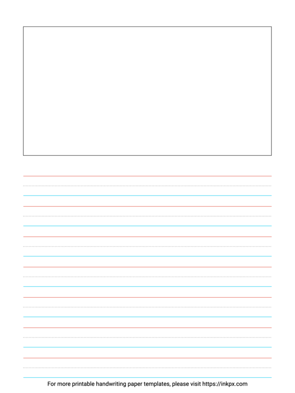 Free Printable Red and Blue Kindergarten Writing Paper with Picture Box