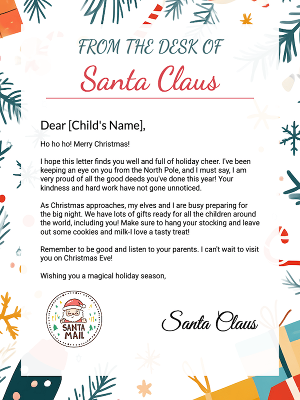 Free Printable Christmas Background Letter From Santa Template