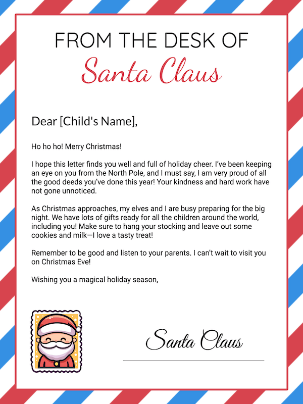 Free Printable Airmail Style Letter From Santa Template