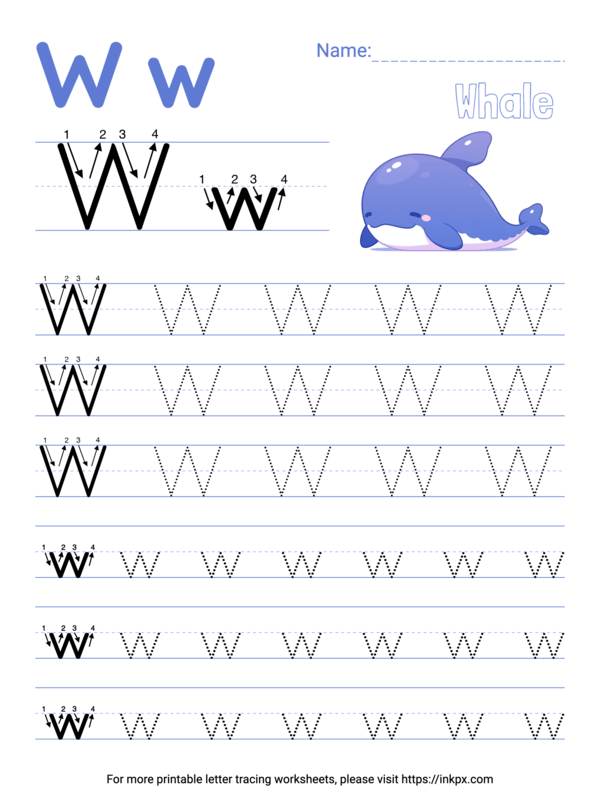Free Printable Colorful Letter W Tracing Worksheet