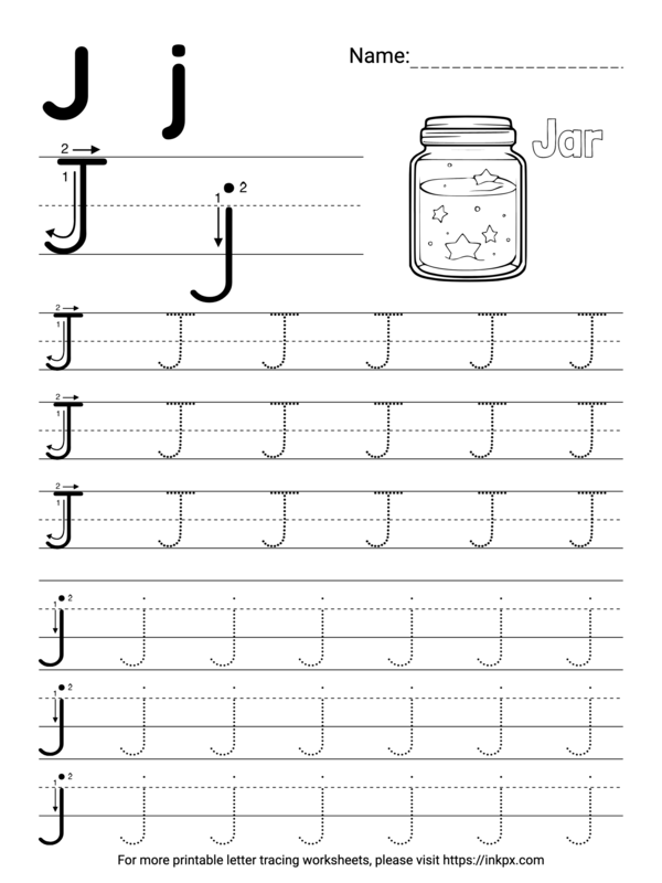 Free Printable Simple Letter J Tracing Worksheet