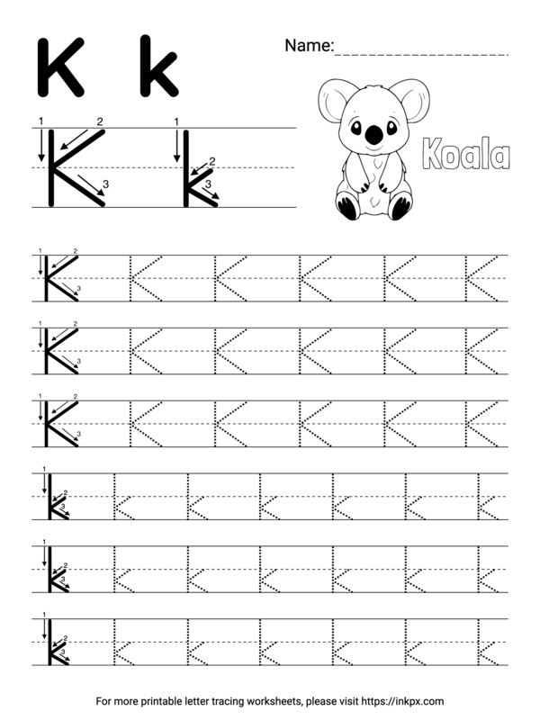 Free Printable Simple Letter K Tracing Worksheet · InkPx