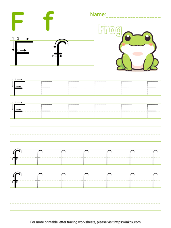 Free Printable Colorful Letter F Tracing Worksheet with Blank Lines · InkPx