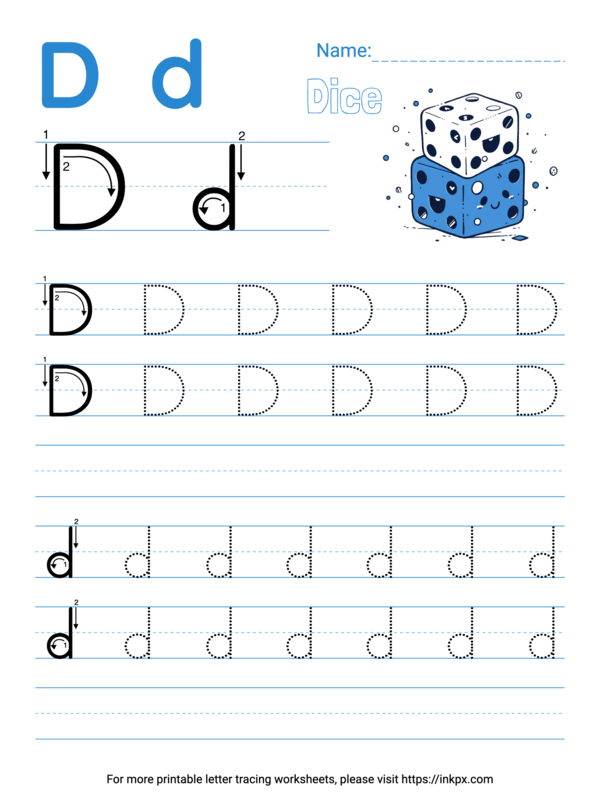 Free Printable Colorful Letter D Tracing Worksheet with Blank Lines · InkPx