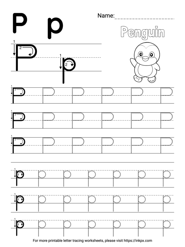 Free Printable Simple Letter P Tracing Worksheet