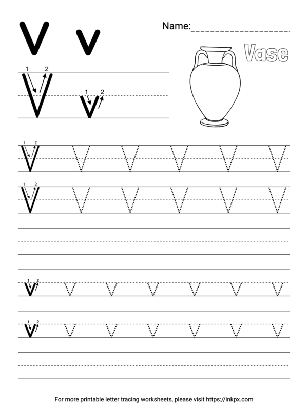 Free Printable Simple Letter V Tracing Worksheet with Blank Lines · InkPx