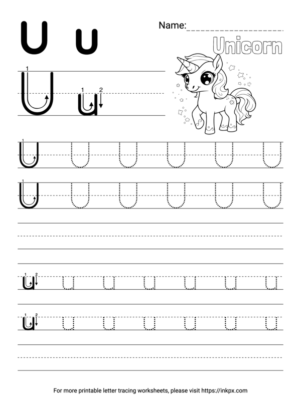 Free Printable Simple Letter U Tracing Worksheet with Blank Lines