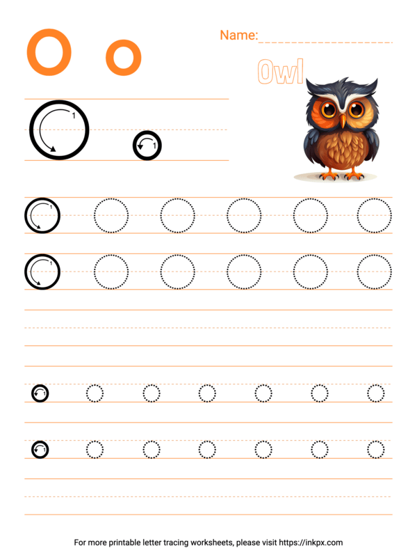 Free Printable Colorful Letter O Tracing Worksheet with Blank Lines