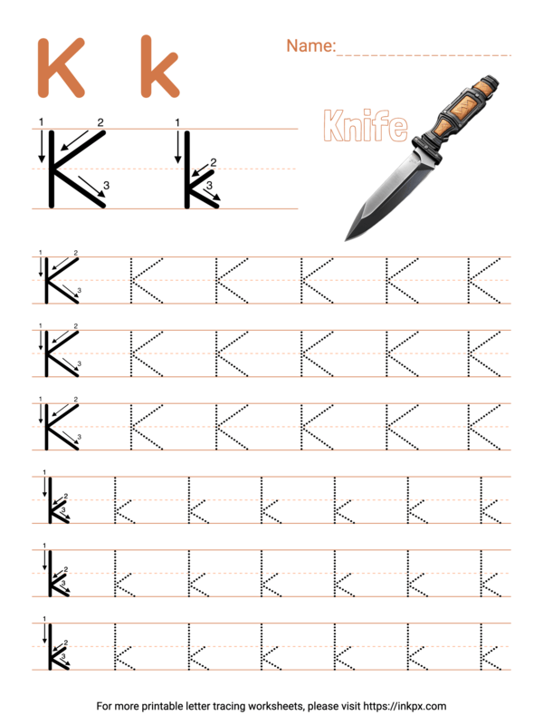 Free Printable Colorful Letter K Tracing Worksheet