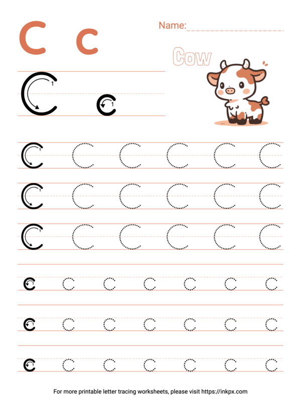 Free Printable Colorful Letter C Tracing Worksheet · InkPx