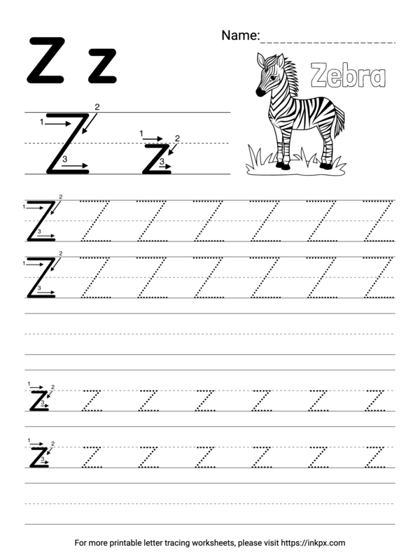 Free Printable Simple Letter Z Tracing Worksheet with Blank Lines