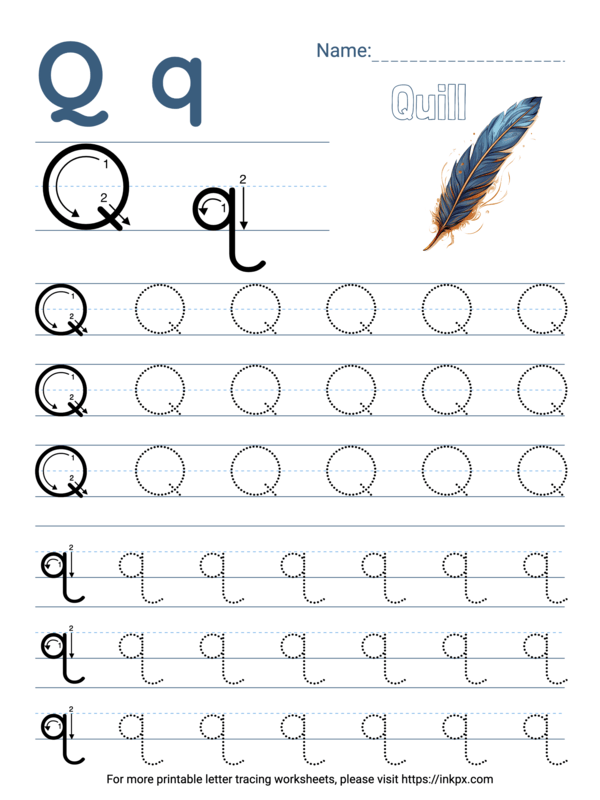Free Printable Colorful Letter Q Tracing Worksheet