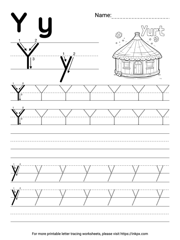 Free Printable Simple Letter Y Tracing Worksheet with Blank Lines · InkPx