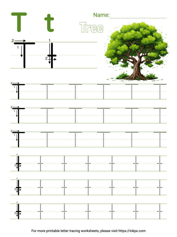 Free Printable Colorful Letter T Tracing Worksheet